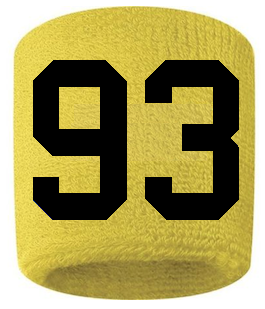 Number 93 Custom Yellow w/ Black #'s Sweatband Wristband Embroidered Stitched