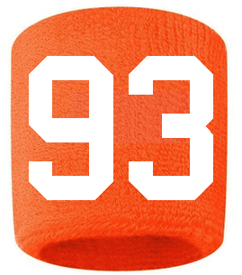 Number 93 Custom Orange w/ White #'s Sweatband Wristband Embroidered Stitched