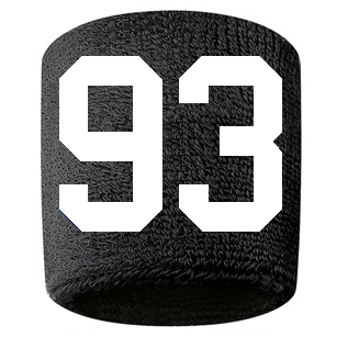 Number 93 Custom Black w/ White #'s Sweatband Wristband Embroidered Stitched