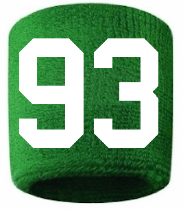 Number 93 Custom Green w/ White #'s Sweatband Wristband Embroidered Stitched