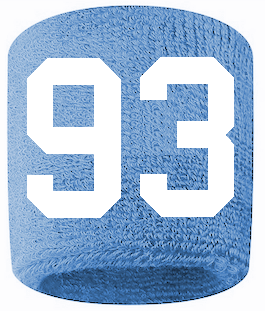 Number 93 Custom Light Blue w/ White #'s Sweatband Wristband Embroidered Stitched