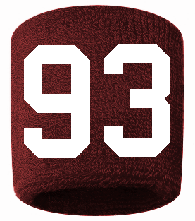 Number 93 Custom Maroon w/ White #'s Sweatband Wristband Embroidered Stitched