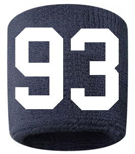 Number 93 Custom Navy Blue w/ White #'s Sweatband Wristband Embroidered Stitched