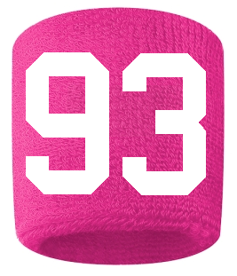 Number 93 Custom Hot Pink w/ White #'s Sweatband Wristband Embroidered Stitched - SportsJewelryProShop