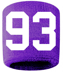 Number 93 Custom Purple w/ White #'s Sweatband Wristband Embroidered Stitched