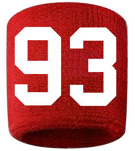 Number 93 Custom Red w/ White #'s Sweatband Wristband Embroidered Stitched