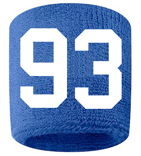 Number 93 Custom Royal Blue w/ White #'s Sweatband Wristband Embroidered Stitched