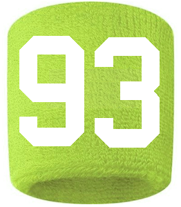 Number 93 Custom Volt Neon Lime Green w/ White #'s Sweatband Wristband Embroidered Stitched