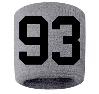 Number 93 Custom Gray w/ Black #'s Sweatband Wristband Embroidered Stitched