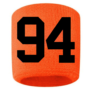 Number 94 Custom Orange w/ Black #'s Sweatband Wristband Embroidered Stitched
