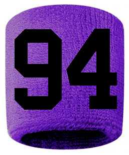 Number 94 Custom Purple w/ Black #'s Sweatband Wristband Embroidered Stitched