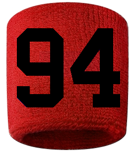 Number 94 Custom Red w/ Black #'s Sweatband Wristband Embroidered Stitched