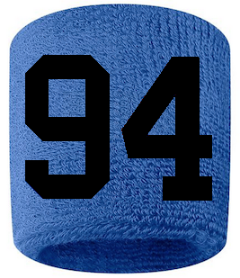 Number 94 Custom Royal Blue w/ Black #'s Sweatband Wristband Embroidered Stitched