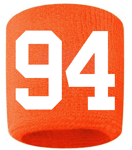 Number 94 Custom Orange w/ White #'s Sweatband Wristband Embroidered Stitched