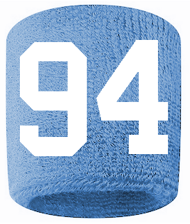 Number 94 Custom Light Blue w/ White #'s Sweatband Wristband Embroidered Stitched