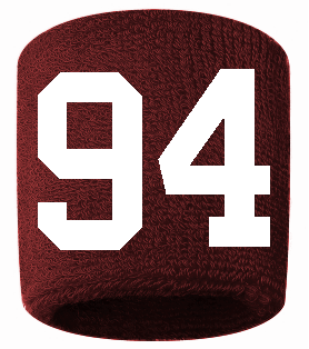 Number 94 Custom Maroon w/ White #'s Sweatband Wristband Embroidered Stitched