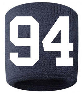 Number 94 Custom Navy Blue w/ White #'s Sweatband Wristband Embroidered Stitched