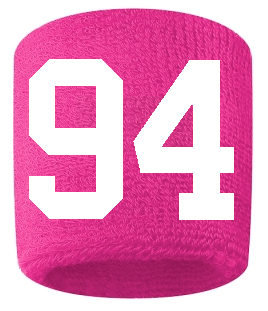 Number 94 Custom Hot Pink w/ White #'s Sweatband Wristband Embroidered Stitched