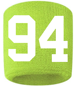 Number 94 Custom Volt Neon Lime Green w/ White #'s Sweatband Wristband Embroidered Stitched