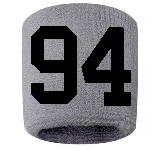 Number 94 Custom Gray w/ Black #'s Sweatband Wristband Embroidered Stitched