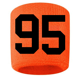 Number 95 Custom Orange w/ Black #'s Sweatband Wristband Embroidered Stitched