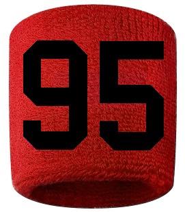 Number 95 Custom Red w/ Black #'s Sweatband Wristband Embroidered Stitched