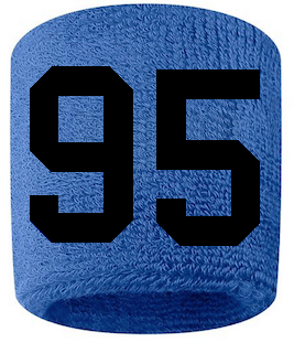 Number 95 Custom Royal Blue w/ Black #'s Sweatband Wristband Embroidered Stitched