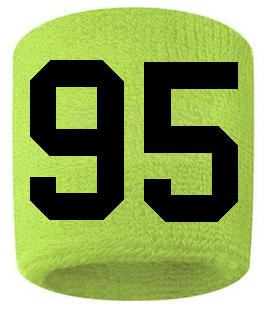 Number 95 Custom Volt Neon Lime Green w/ Black #'s Sweatband Wristband Embroidered Stitched