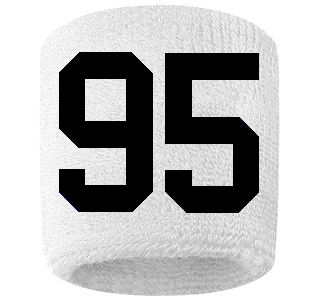 Number 95 Custom White w/ Black #'s Sweatband Wristband Embroidered Stitched