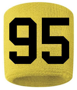 Number 95 Custom Yellow w/ Black #'s Sweatband Wristband Embroidered Stitched