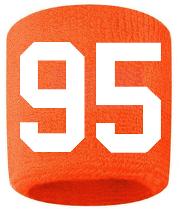 Number 95 Custom Orange w/ White #'s Sweatband Wristband Embroidered Stitched