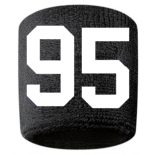Number 95 Custom Black w/ White #'s Sweatband Wristband Embroidered Stitched