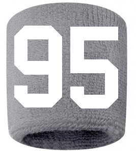 Number 95 Custom Gray w/ White #'s Sweatband Wristband Embroidered Stitched