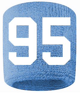 Number 95 Custom Light Blue w/ White #'s Sweatband Wristband Embroidered Stitched