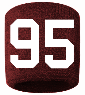 Number 95 Custom Maroon w/ White #'s Sweatband Wristband Embroidered Stitched