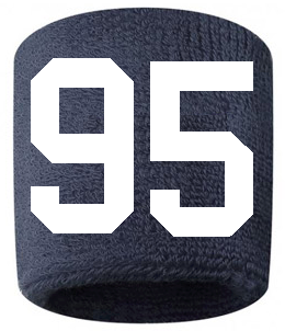 Number 95 Custom Navy Blue w/ White #'s Sweatband Wristband Embroidered Stitched