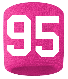 Number 95 Custom Hot Pink w/ White #'s Sweatband Wristband Embroidered Stitched