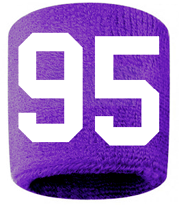 Number 95 Custom Purple w/ White #'s Sweatband Wristband Embroidered Stitched