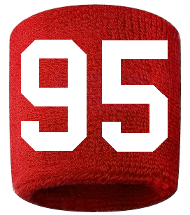 Number 95 Custom Red w/ White #'s Sweatband Wristband Embroidered Stitched