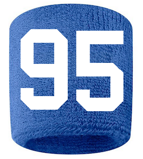 Number 95 Custom Royal Blue w/ White #'s Sweatband Wristband Embroidered Stitched