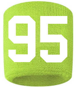 Number 95 Custom Volt Neon Lime Green w/ White #'s Sweatband Wristband Embroidered Stitched