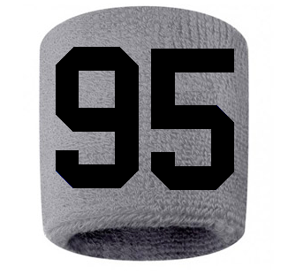 Number 95 Custom Gray w/ Black #'s Sweatband Wristband Embroidered Stitched