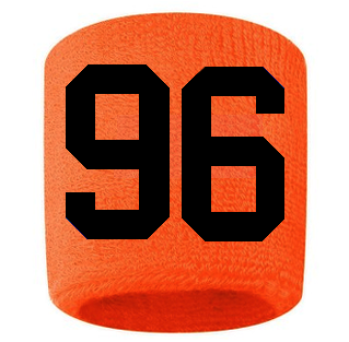 Number 96 Custom Orange w/ Black #'s Sweatband Wristband Embroidered Stitched