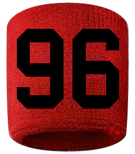 Number 96 Custom Red w/ Black #'s Sweatband Wristband Embroidered Stitched