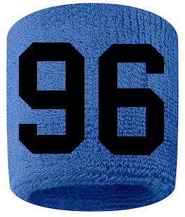 Number 96 Custom Royal Blue w/ Black #'s Sweatband Wristband Embroidered Stitched
