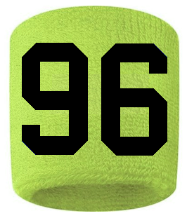 Number 96 Custom Volt Neon Lime Green w/ Black #'s Sweatband Wristband Embroidered Stitched