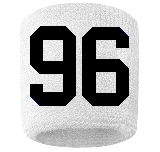 Number 96 Custom White w/ Black #'s Sweatband Wristband Embroidered Stitched