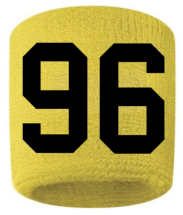Number 96 Custom Yellow w/ Black #'s Sweatband Wristband Embroidered Stitched