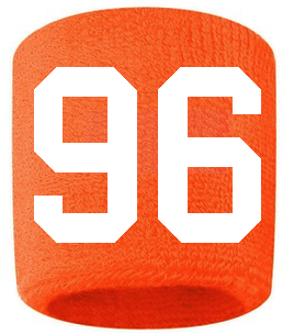 Number 96 Custom Orange w/ White #'s Sweatband Wristband Embroidered Stitched - SportsJewelryProShop