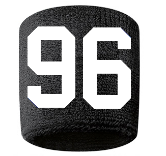 Number 96 Custom Black w/ White #'s Sweatband Wristband Embroidered Stitched